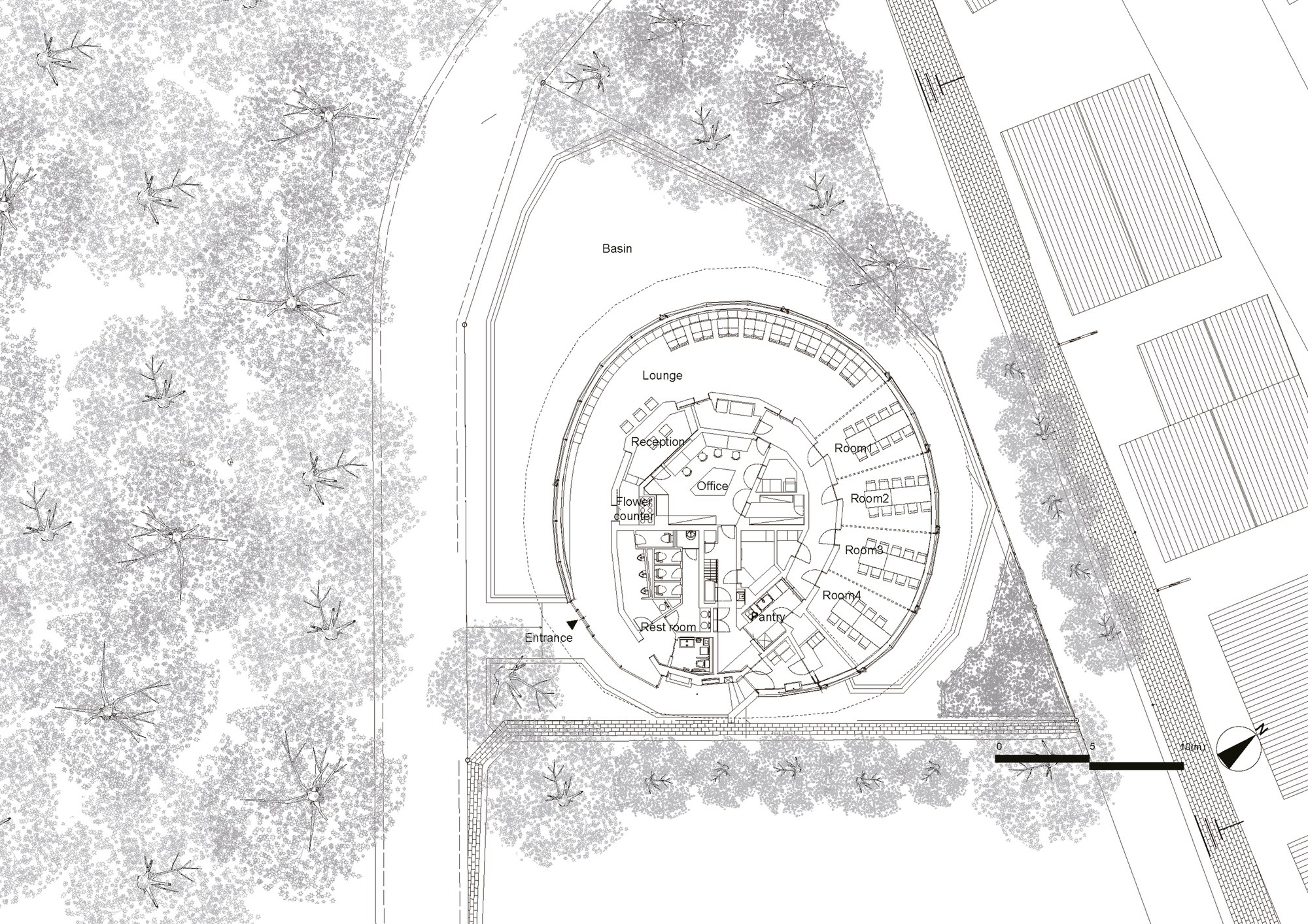 Sayama Lakeside Cemetery Community Hall 公开平面图
